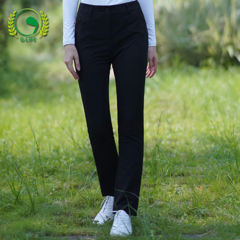G-LIFE高尔夫女装修身显瘦薄款夏装长裤黑色白色不透弹力运动裤子