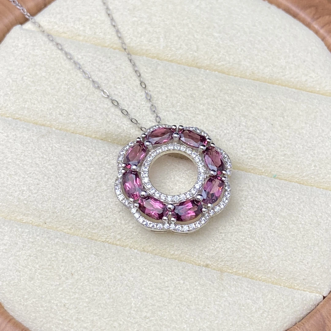 甜甜圈天然镁铝石榴石吊坠（不含链）s925银轻奢满钻气质时尚百搭