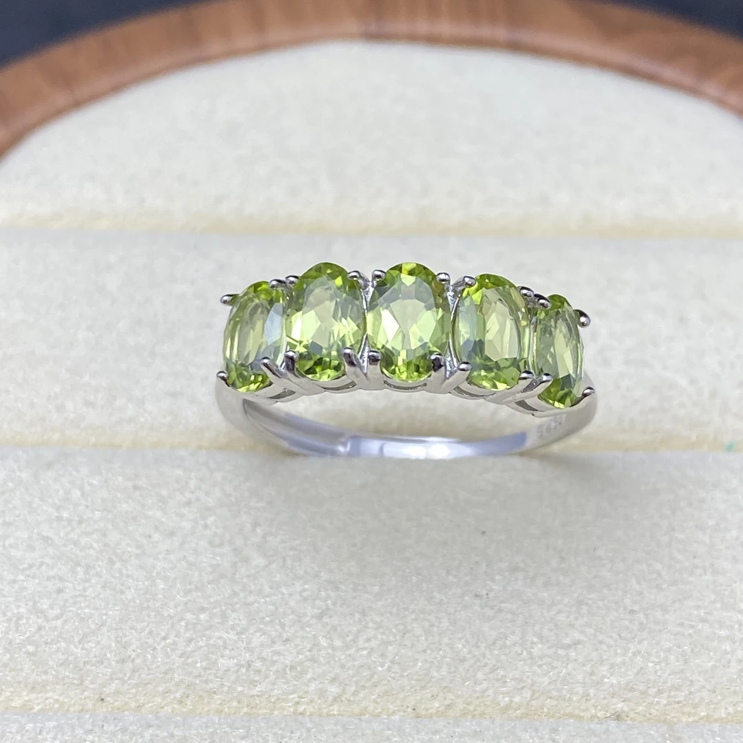 天然橄榄石戒指排戒s925银轻奢精致满钻气质时尚百搭