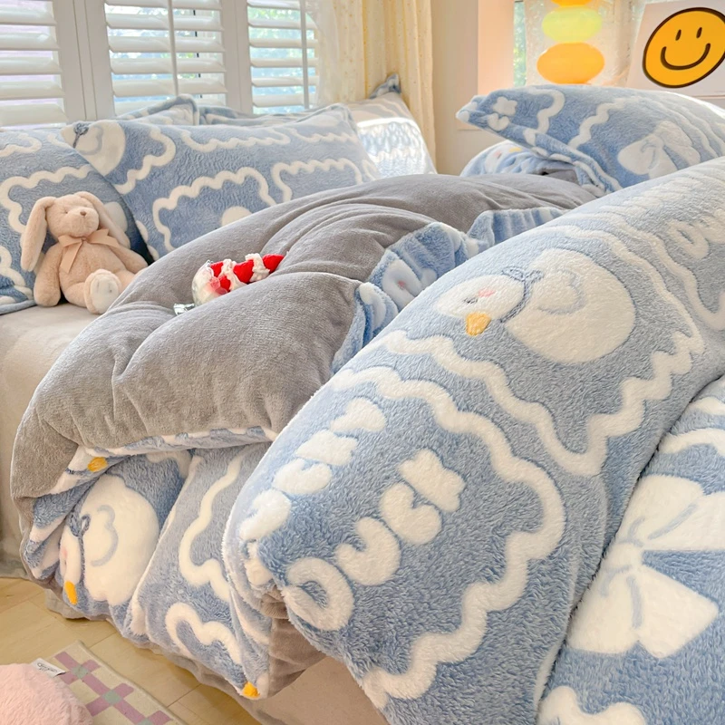 双面雪花绒床上四件套冬季加厚保暖牛奶珊瑚绒被套床品四件套