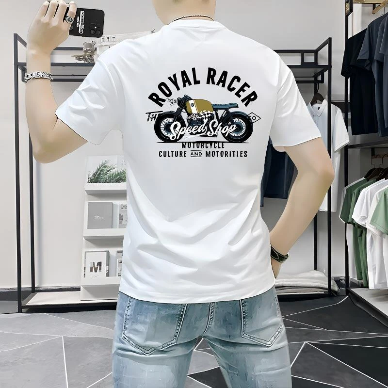 短袖t恤男夏季百搭2024新款潮圆领复古美式机车体恤男士半袖上衣