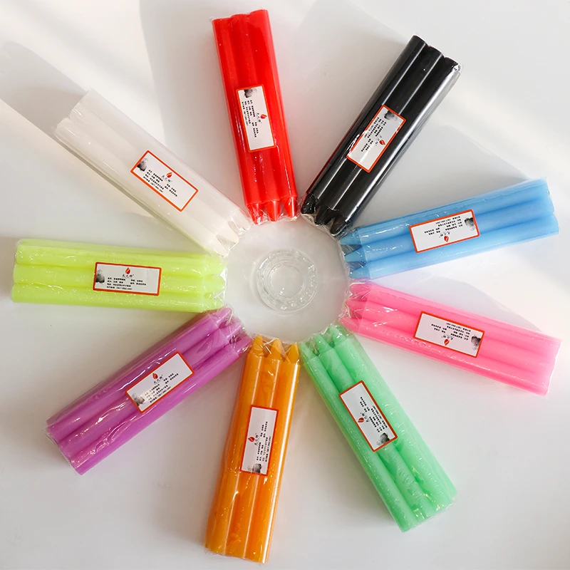 家用彩色长杆蜡烛室内耐燃无烟无味烛光摆件停电应急照明摄影拍照