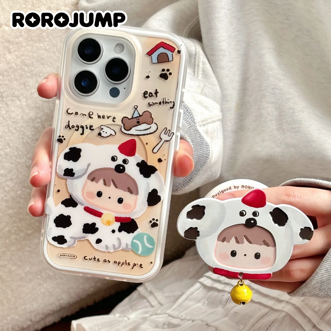 肉肉酱帽子斑点狗原创适用iphone16磁吸磨砂二合一手机壳苹果15pm