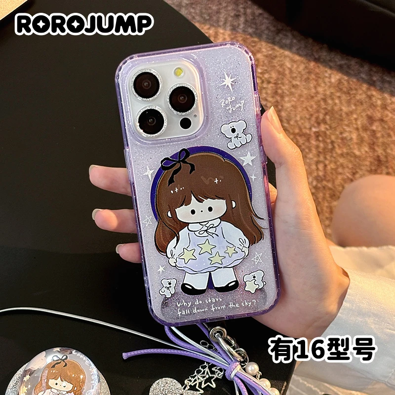 肉肉酱摘星星原创适用iphone16苹果15pro紫色闪粉透明磁吸手机壳