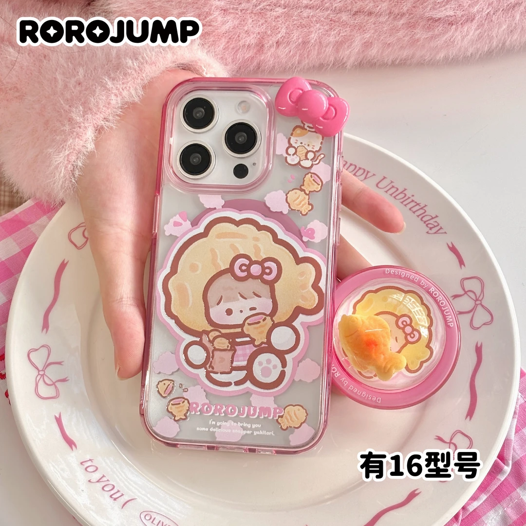 肉肉酱粉色草莓鲷鱼烧适用iphone16promax磁吸手机壳苹果15pm可爱