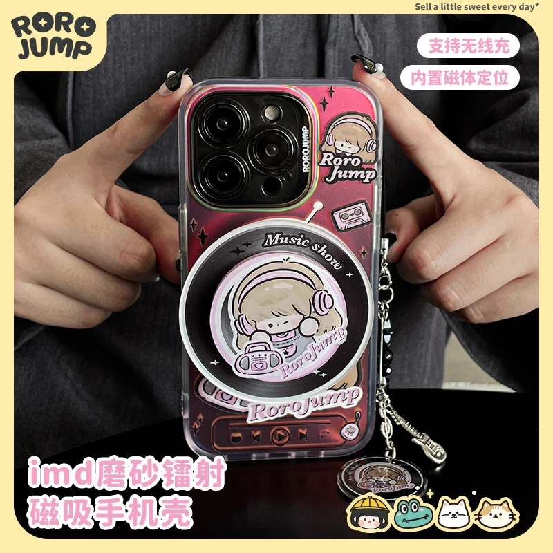 肉肉酱原创电音少女磨砂磁吸镭射适用iPhone15promax华为mate60女