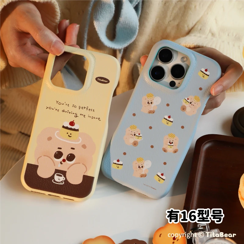 TitaBear焦糖布丁原创适用iphone16promax苹果15皮质手机壳华为