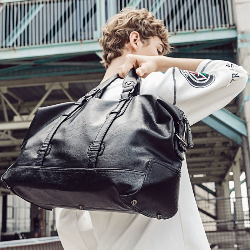 新款旅行包时尚真皮单肩包大容量出差行李袋多功能耐用商务手提包