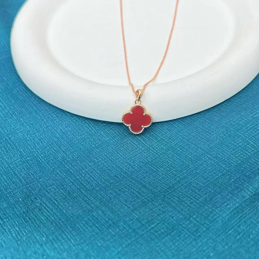 【杰哥专属】S925银镶嵌天然红玛瑙四叶草吊坠（标配证书 赠链）S166