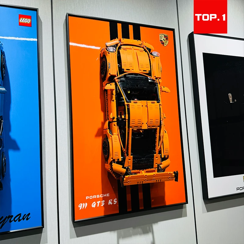 保时捷911gt3跑车玩具积木上墙画展示相框背景板模型收纳乐高画框