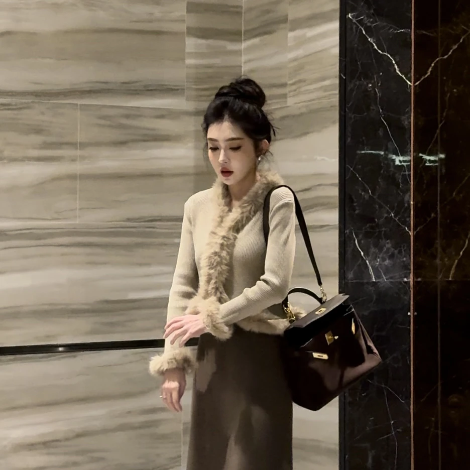 【珍珠定制】L2 娇宠千金~毛毛拼接毛衣 秋冬名媛洋气保暖 L01001