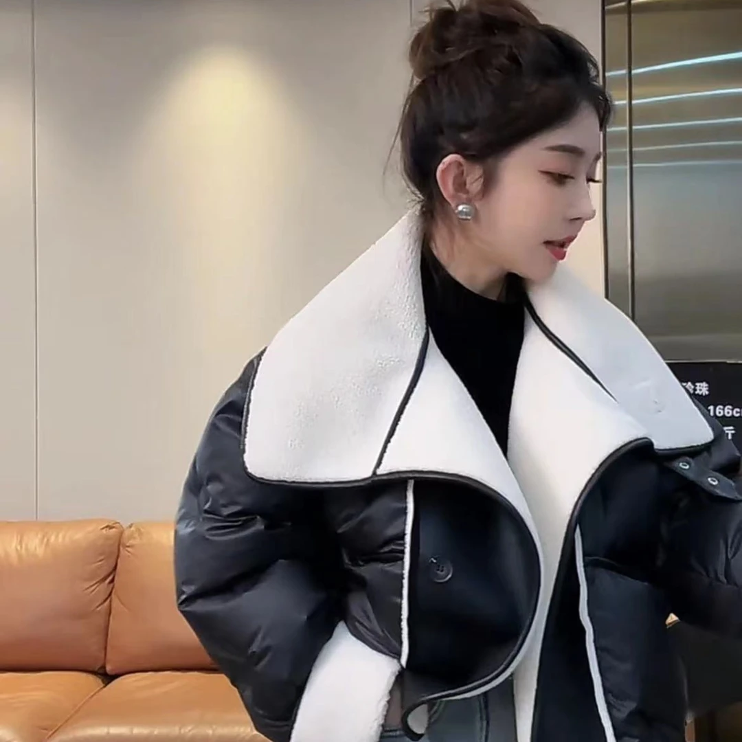 【珍珠定制】K10 冷冬密语~黑白撞色机车羽绒服保暖经典百搭 K10099