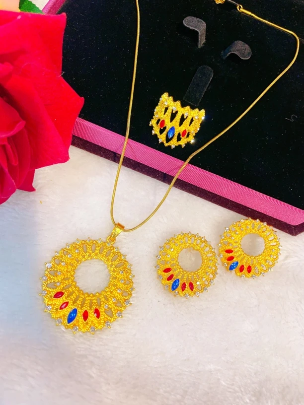 铜合金项链 parilar新款金色彩色钻时尚百搭素款三件套363