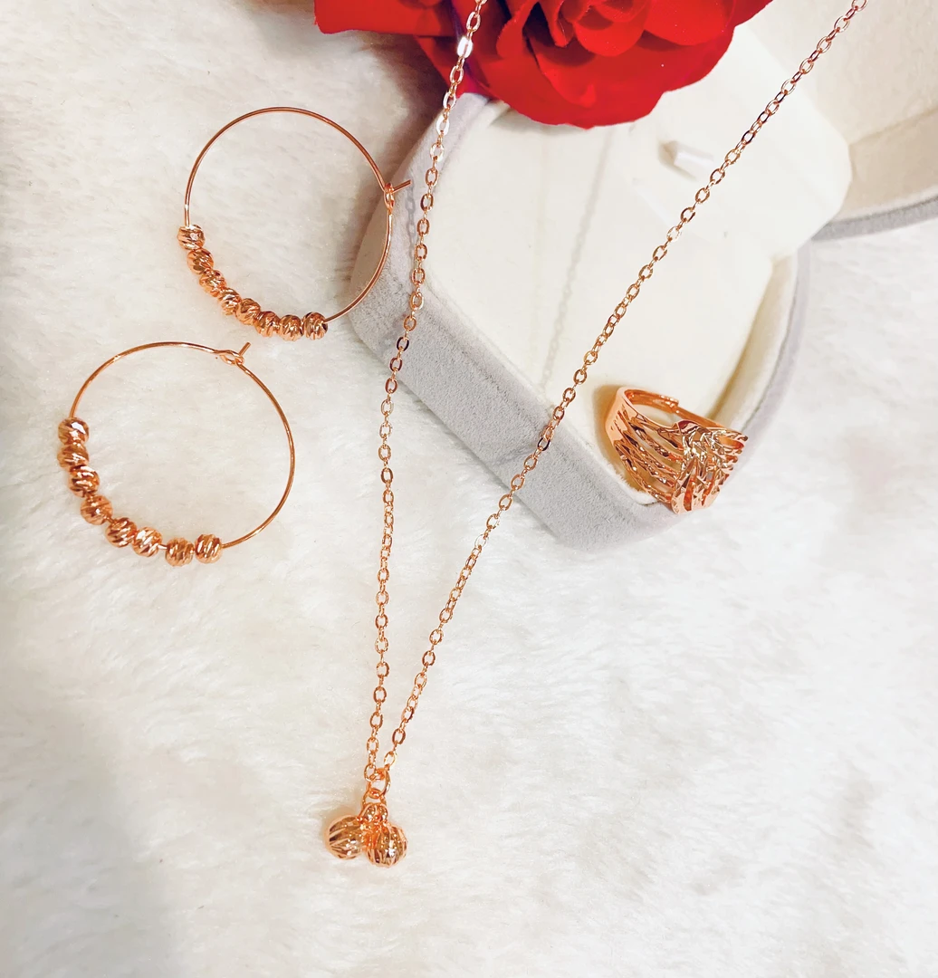 铜合金项链 parilar新款玫瑰金色精美时尚耳圈三件套气质450