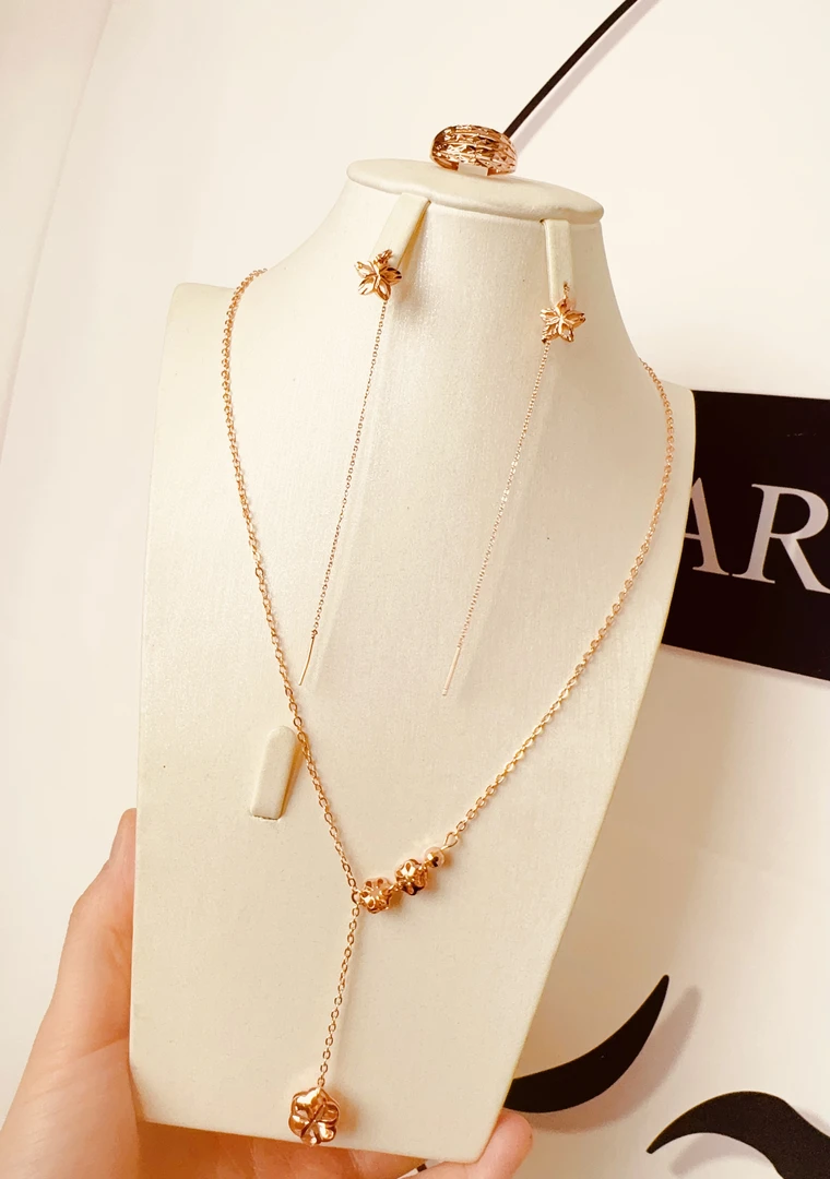 铜合金项链 parilar新款玫瑰金色项链耳线精美时尚三件套756