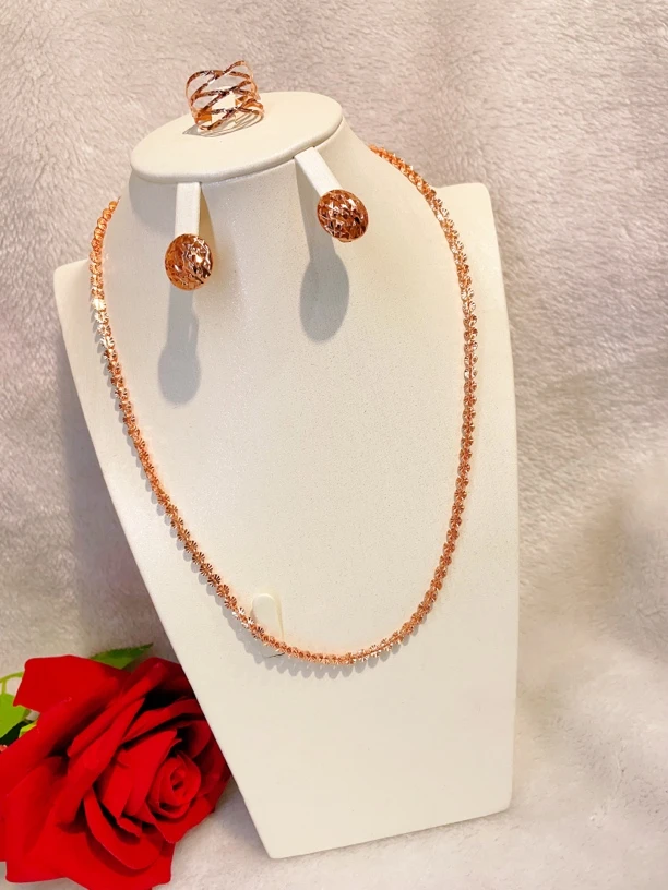 铜合金项链 parilar新款精美时尚玫瑰金色方形三件套00192