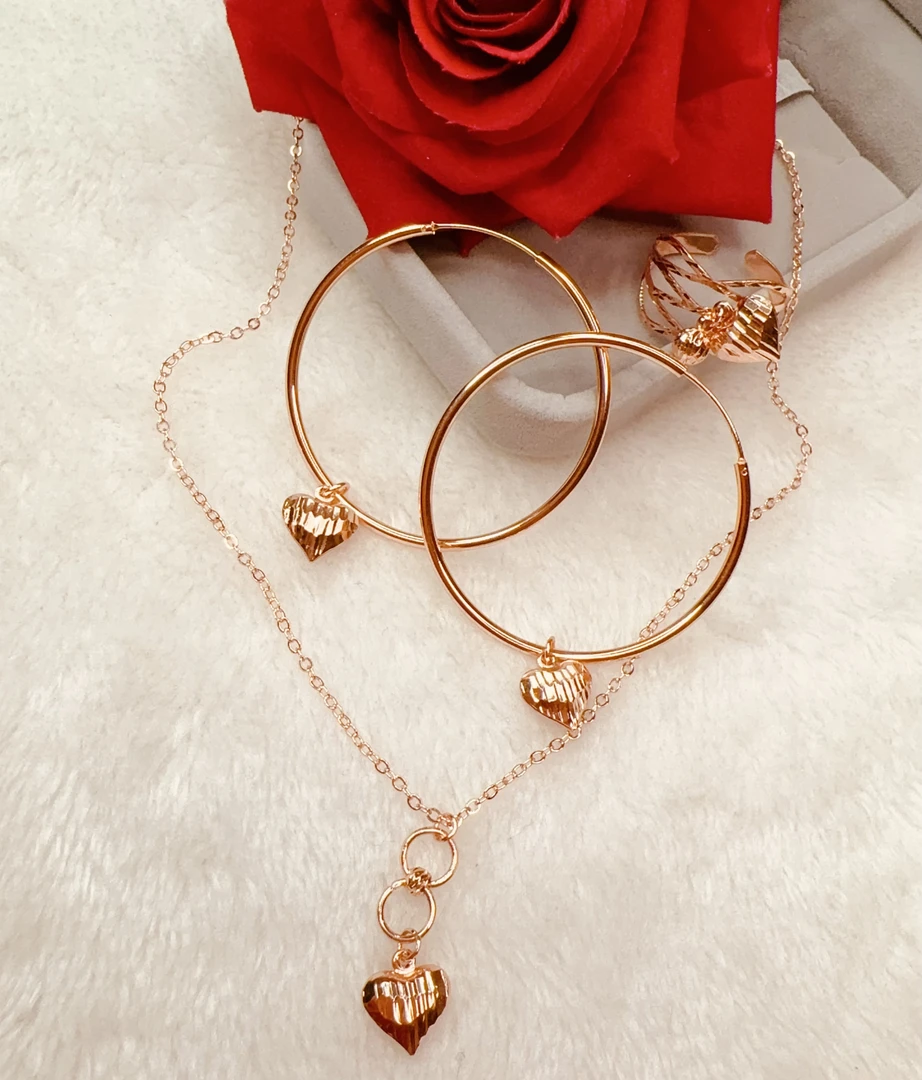 铜合金项链 parilar新款玫瑰金色桃心耳圈时尚气质三件套692