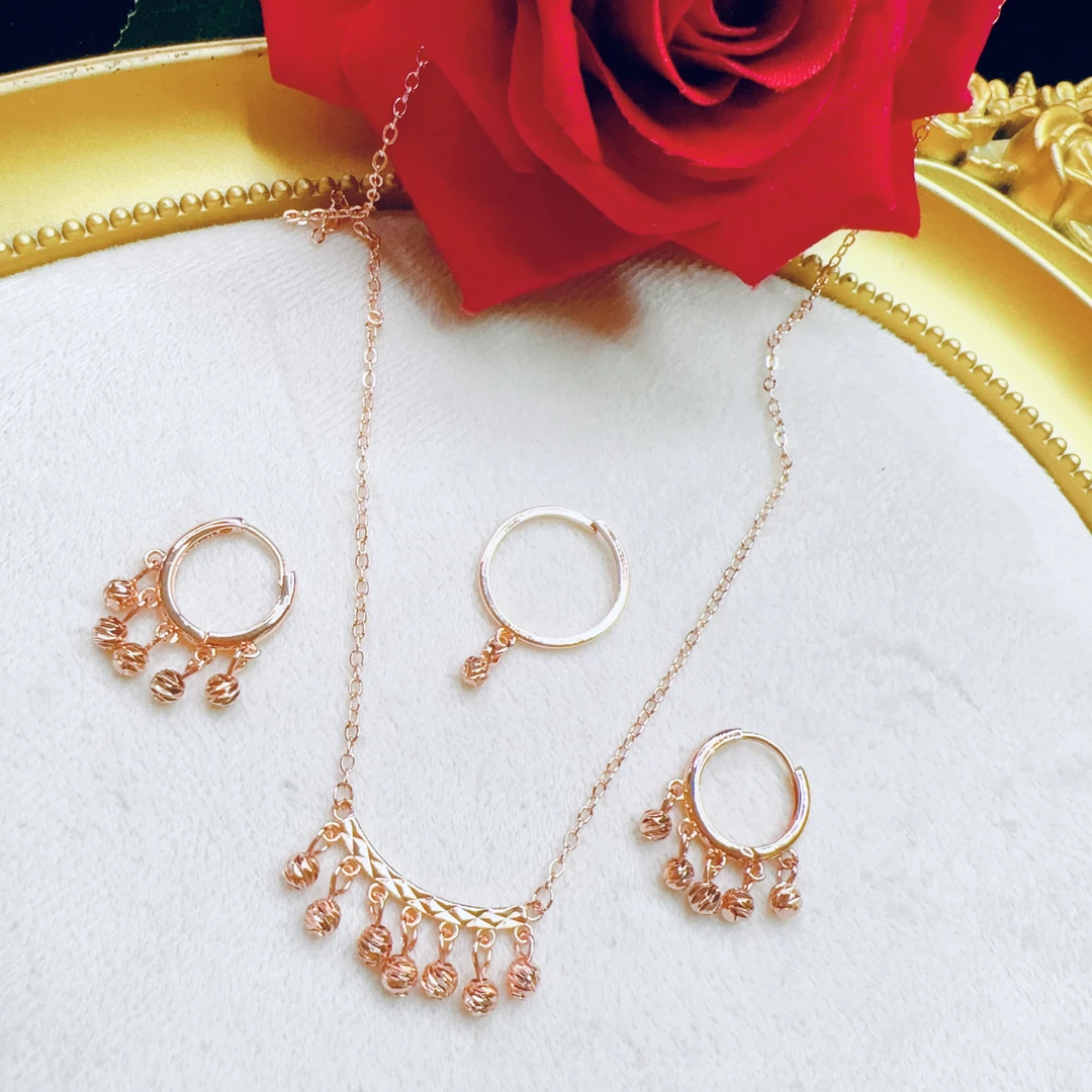 铜合金项链 parilar新款玫瑰金色圆豆豆三件套时尚精美百搭700