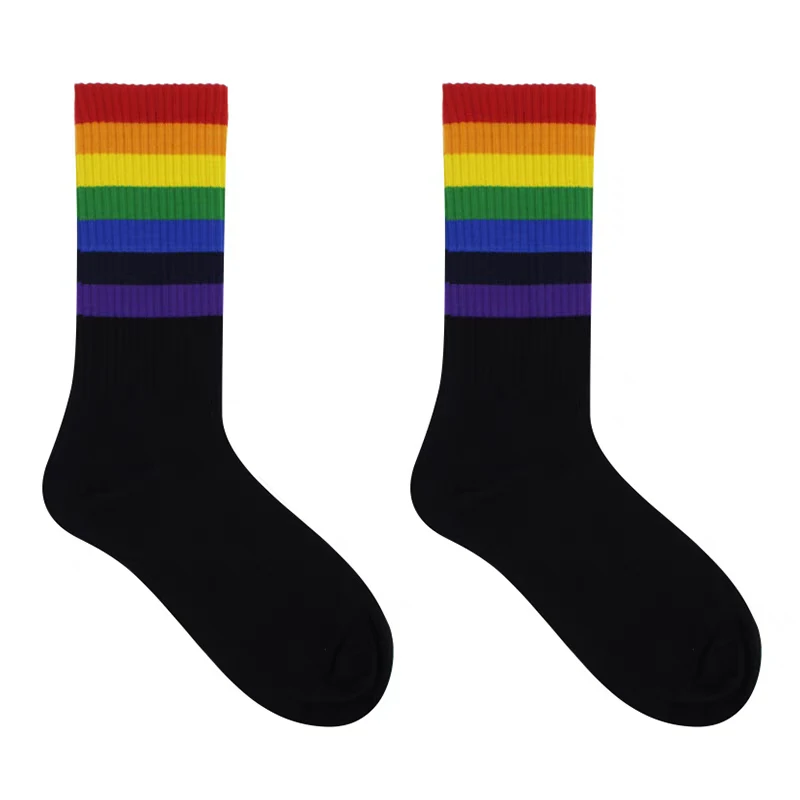 冬季中筒袜长筒袜条纹彩虹袜1对