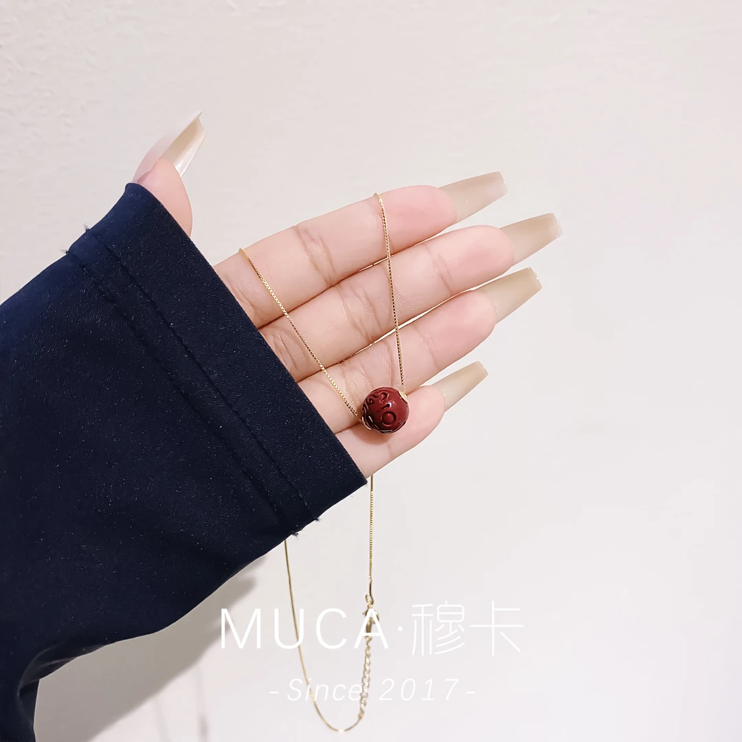 坠链均925银玻璃 百搭红色珠珠气质时尚女项链F876