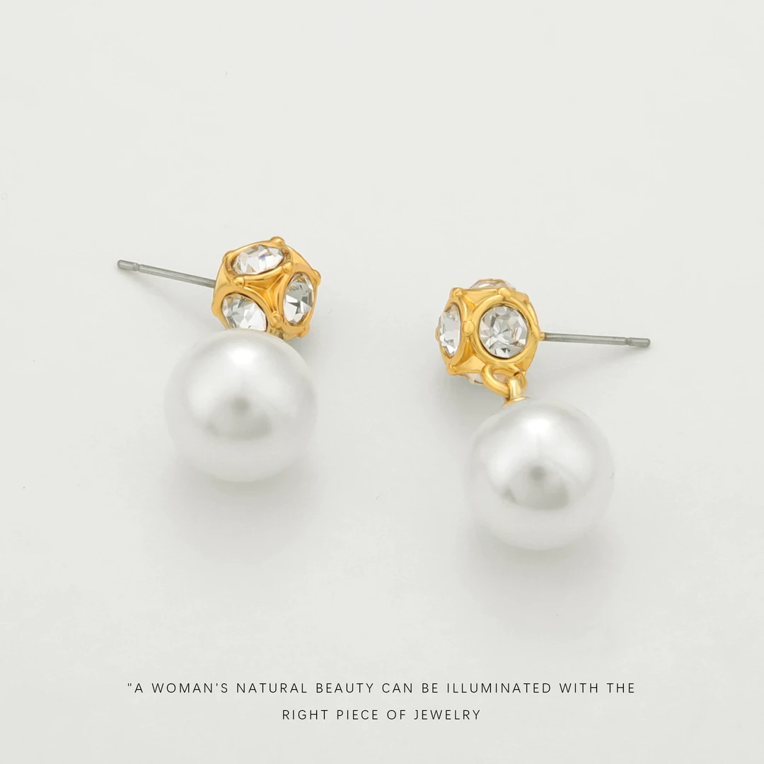 铜合金仿珍珠耳饰 设计感时尚百搭气质轻奢简约女耳钉F2665