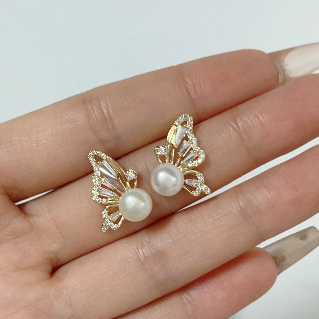 铜合金合成锆石耳饰 设计感时尚百搭气质轻奢简约女耳钉F2560