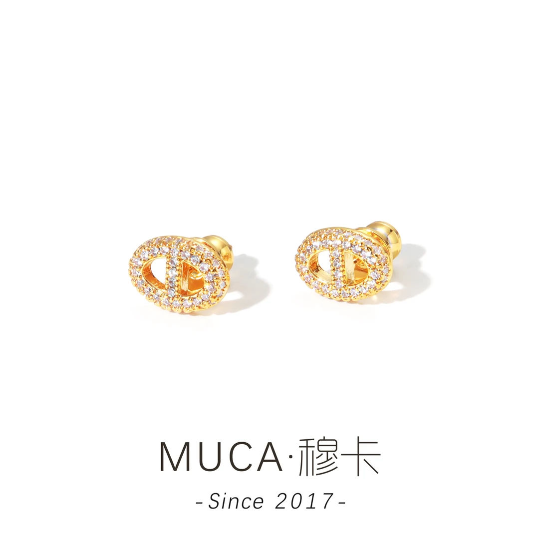 铜合金合成锆石耳饰 【迷你猪鼻】法式经典百搭法式气质耳钉A072