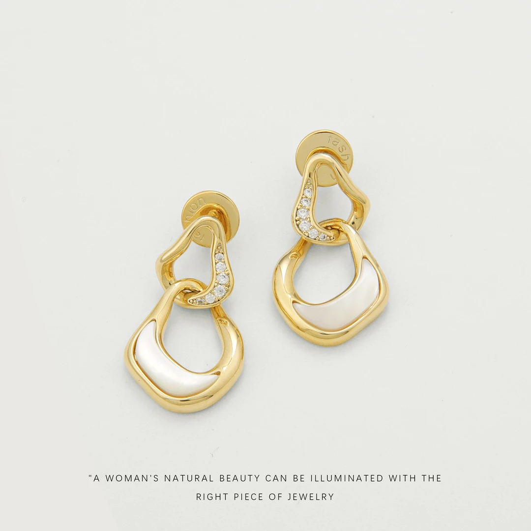 铜合金贝壳耳饰 设计感时尚百搭气质轻奢简约女耳钉F2736