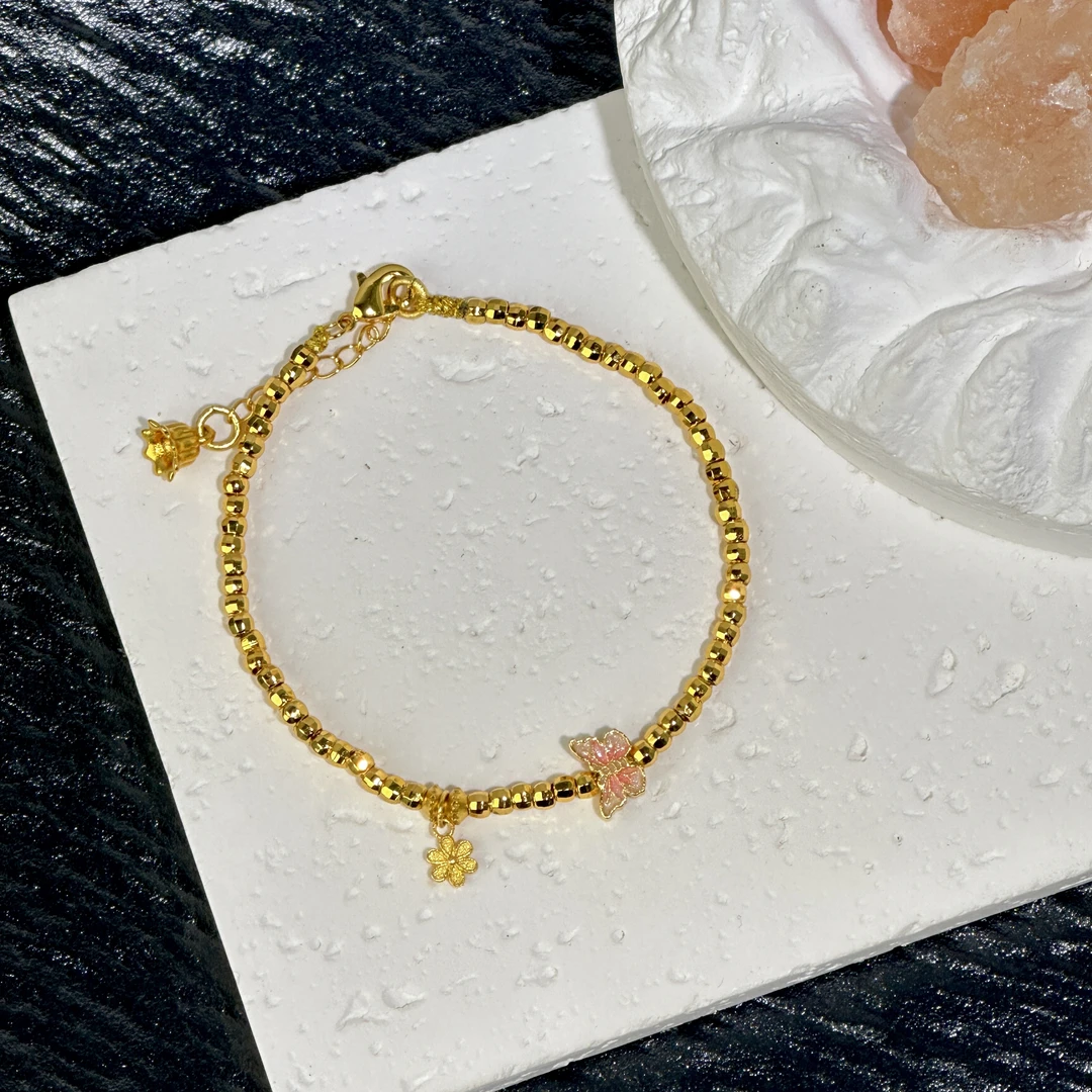 铜合金手链 【茉宁】蹦迪珠银镀金蝴蝶手链 时尚百搭简约女款手链