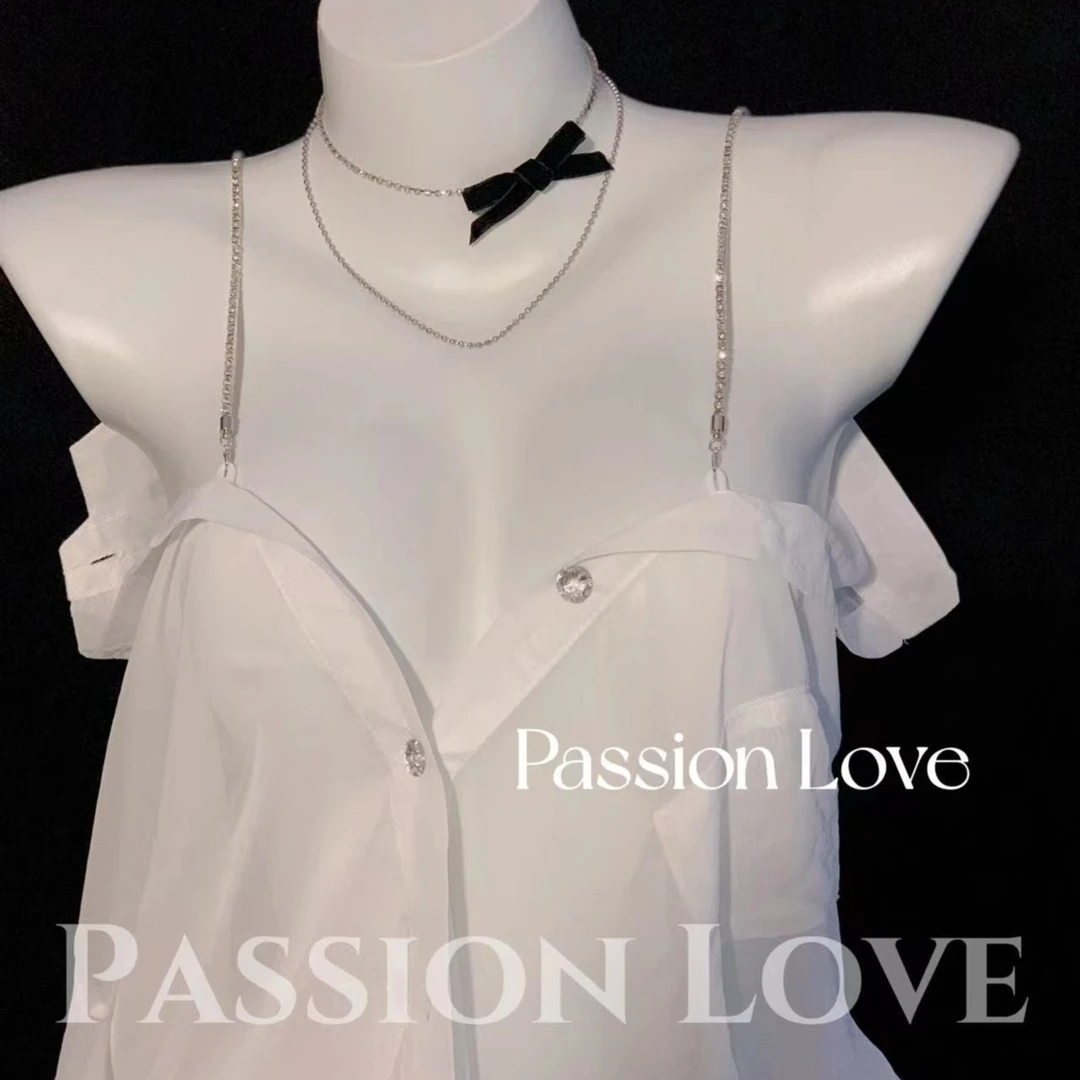 passionlove楚楚可怜激起保护欲男友风钻链衬衫落肩多种穿法