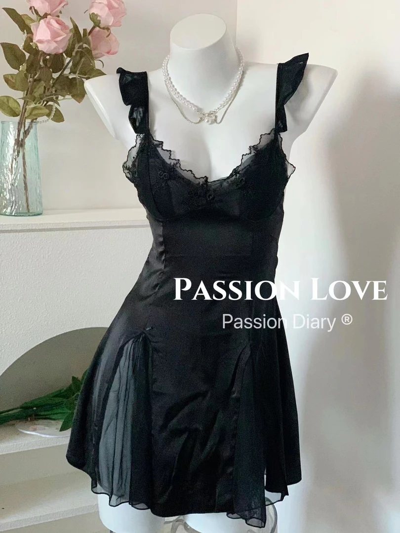 passionlove雪国精灵 胸垫款 纯欲清冷小黑裙蕾丝显瘦美背纯欲风