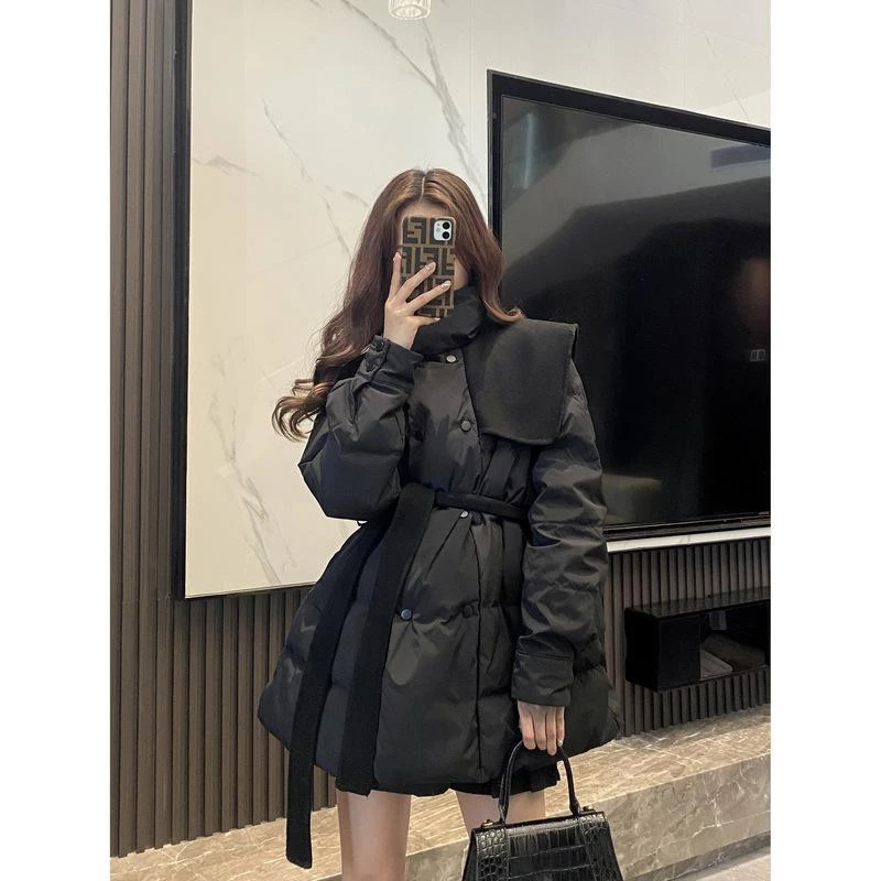 波司澄冬季黑色户外棉衣派克衣外套年新款韩系设计感轻薄中长款
