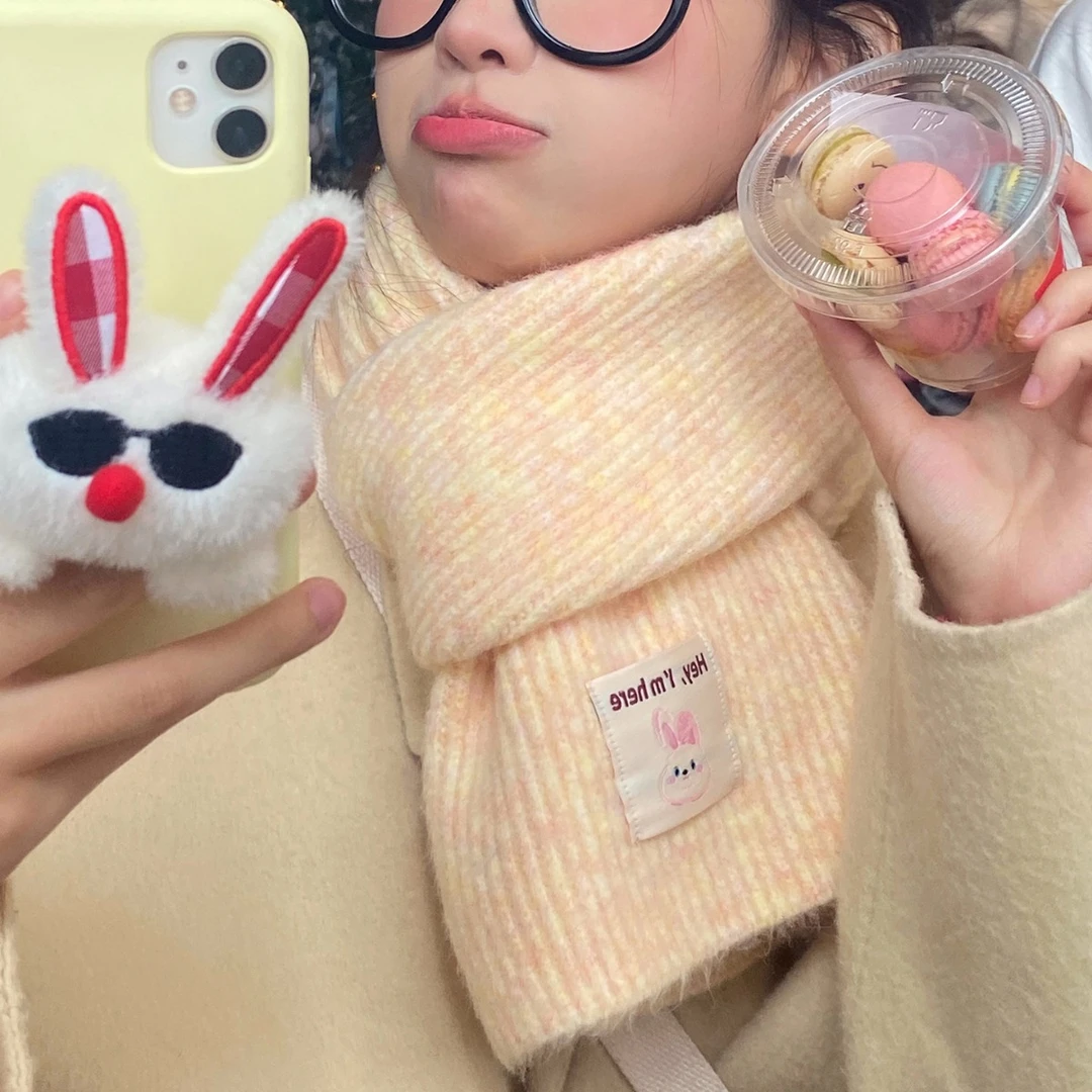 钱兔无量 含羊毛新款围巾女秋冬季韩版百搭可爱少女护颈围脖