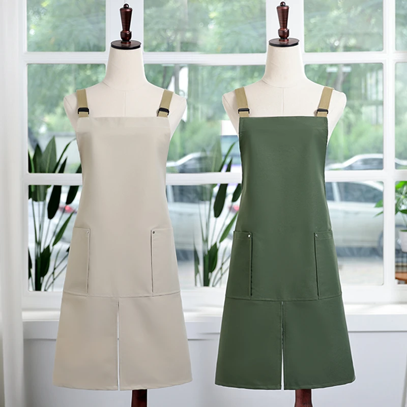 简约原创纯色防水防油围裙家用厨房奶茶店专用工作服可定制logo