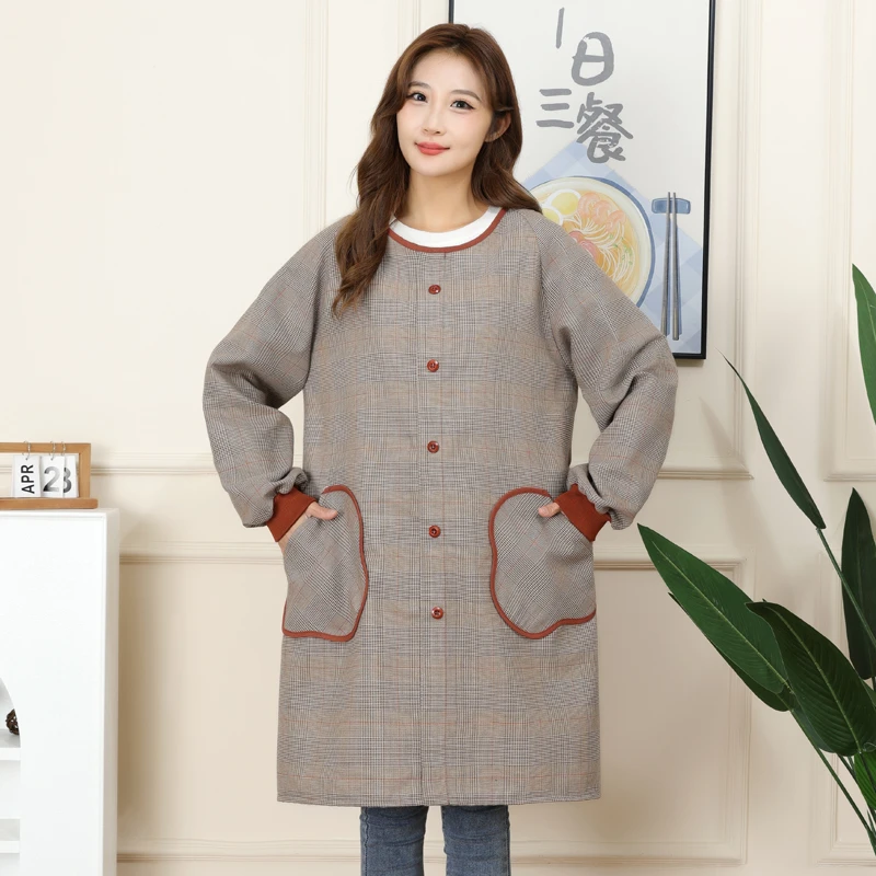 洋气长袖棉布小香风围裙做饭耐穿透气女上班松弛感工作服厨房爆款