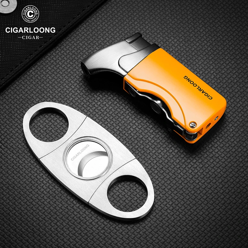CIGARLOONG茄龙雪茄剪打火机套装锋利剪刀直冲大火力点烟器两件套