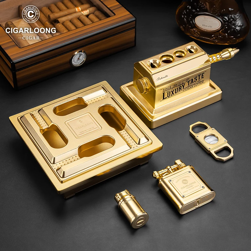 CIGARLOONG茄龙雪茄剪烟灰缸打火机烟托雪茄工具木盒包装CL-TZ265
