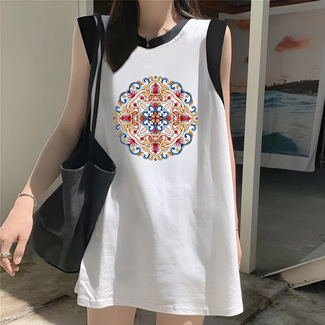 新中式复古风外穿百搭女装打底中宽松吊带无袖恤裙夏季长款上衣