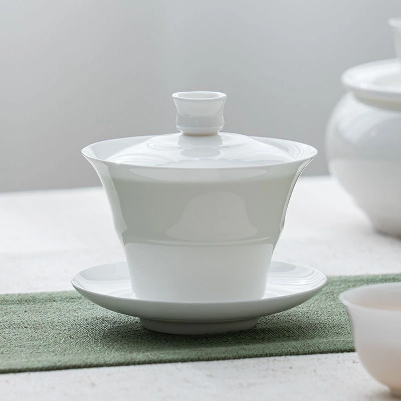薄胎竹节骨瓷盖碗120cc功夫茶具高档耐摔不烫手纯白盖碗简约家用
