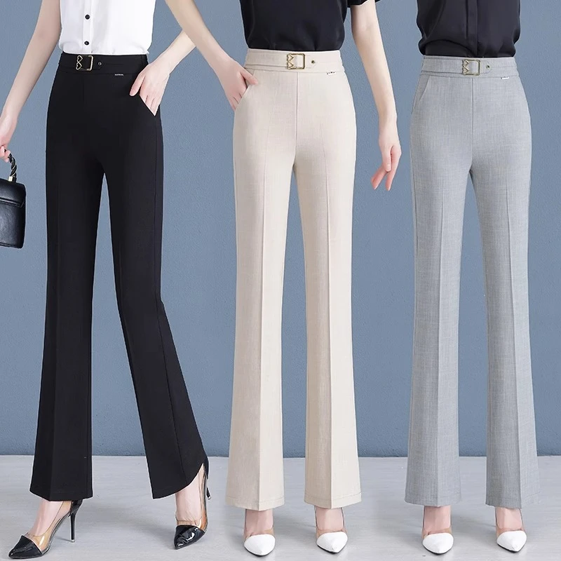 小个子微喇裤女夏季薄款2025新款高腰垂感西装裤爆款冰丝直筒裤子