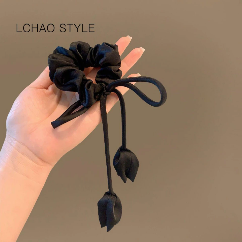 轻奢风小香风头绳新款黑色飘带蝴蝶结马尾扎头发超仙皮筋发圈头绳