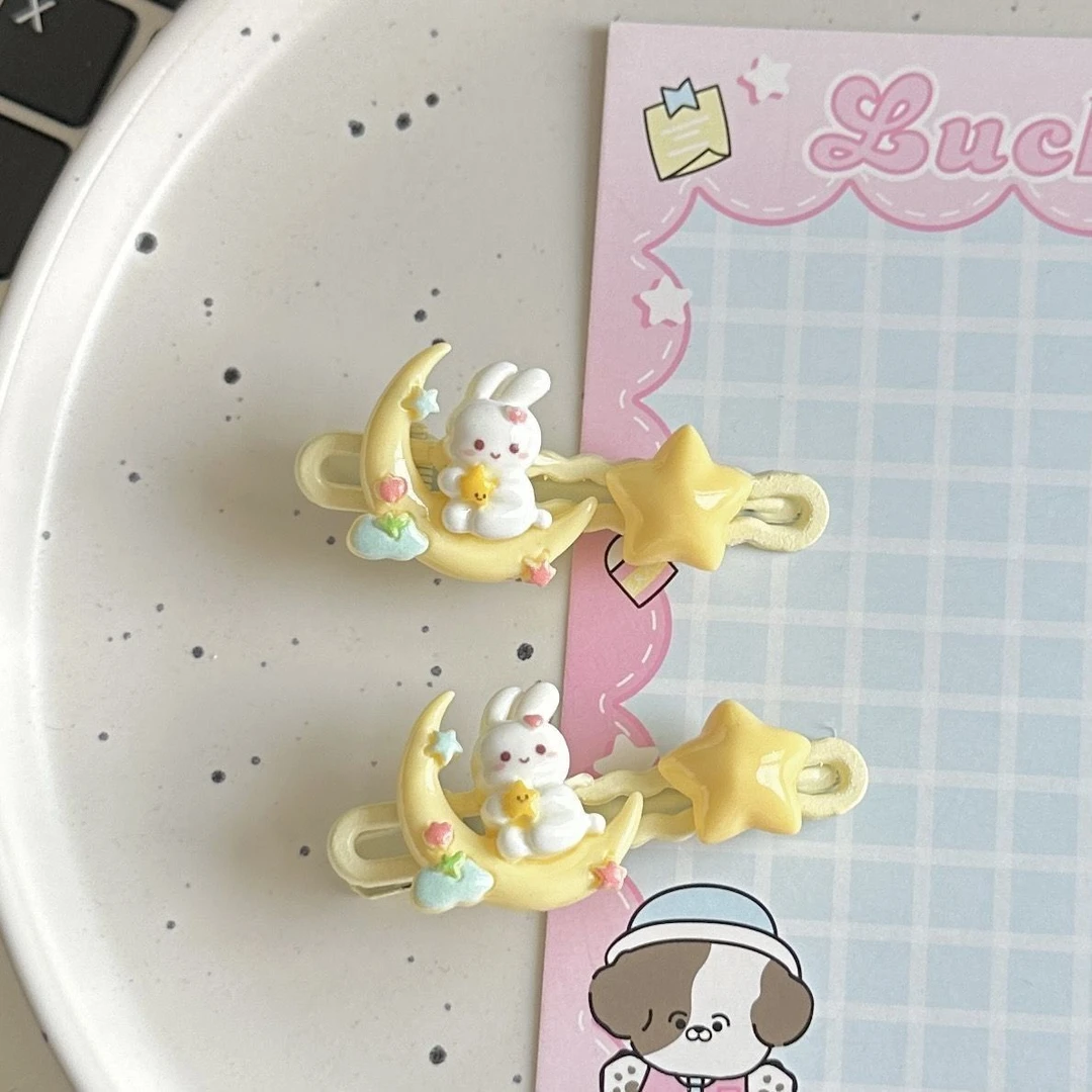 新款月亮上的刘海侧边夹兔子发夹可爱甜美星星学生刘海边夹头饰
