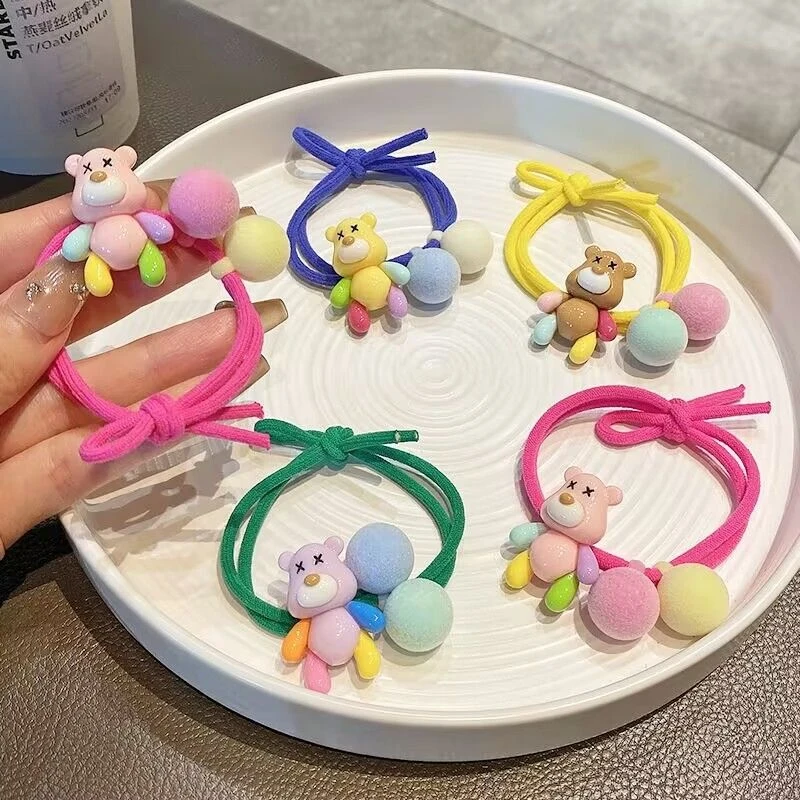 秋冬新品东大门丝绒球彩色可爱小熊皮筋女童头饰品宝宝扎辫子皮筋