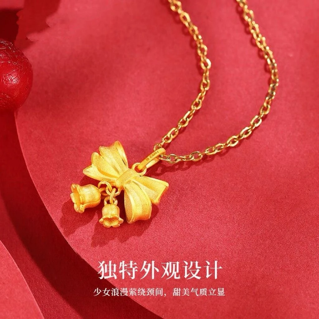 合金项链 蝴蝶结铃兰花吊坠项链气质轻奢时尚浪漫古风古法挂坠