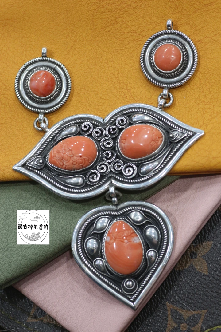 坠链均足银 旭日蒙古元素手工纯银蒙古袍大项链3980