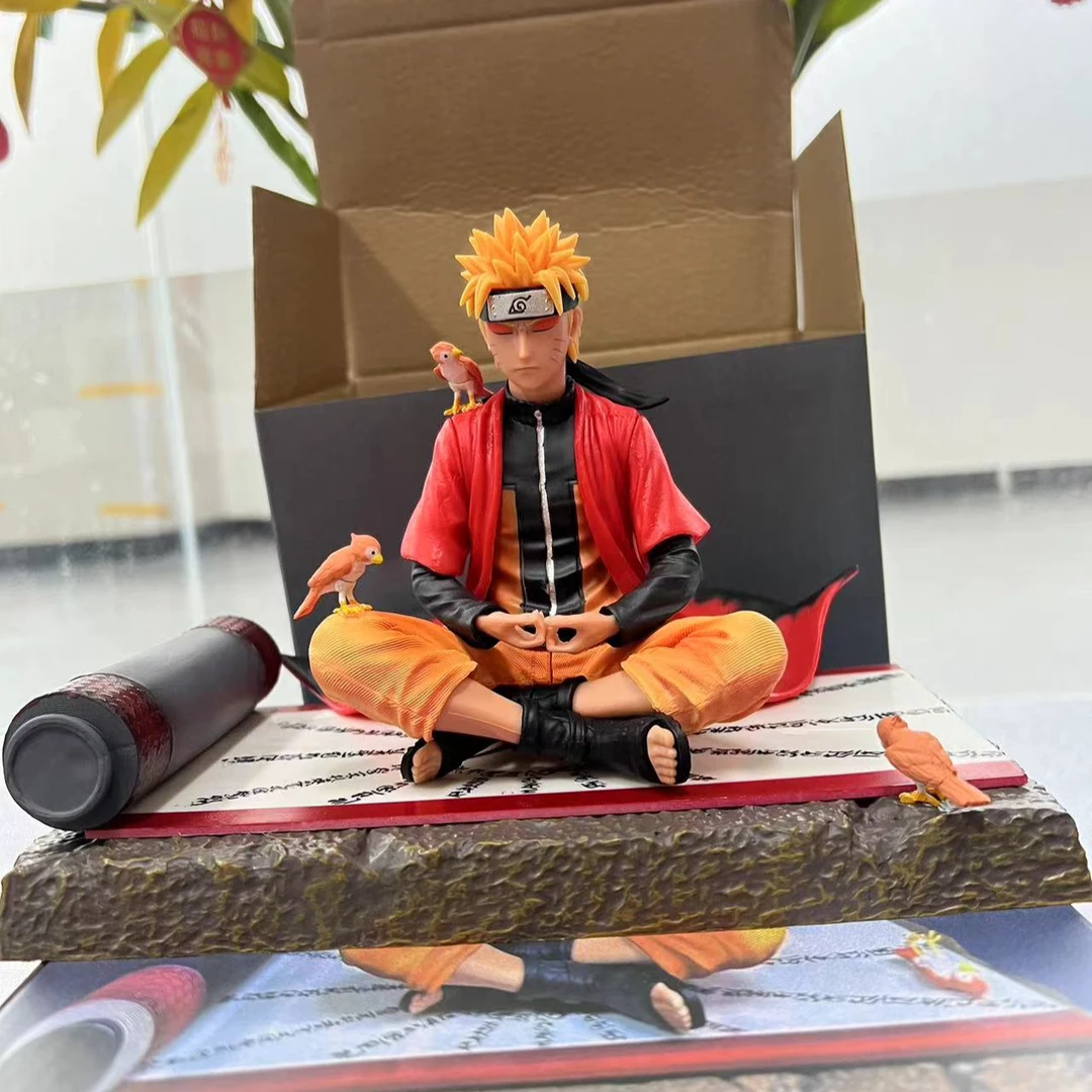 现货15CM打坐鸣人火影忍者分身鸣人动漫雕像手办雕塑