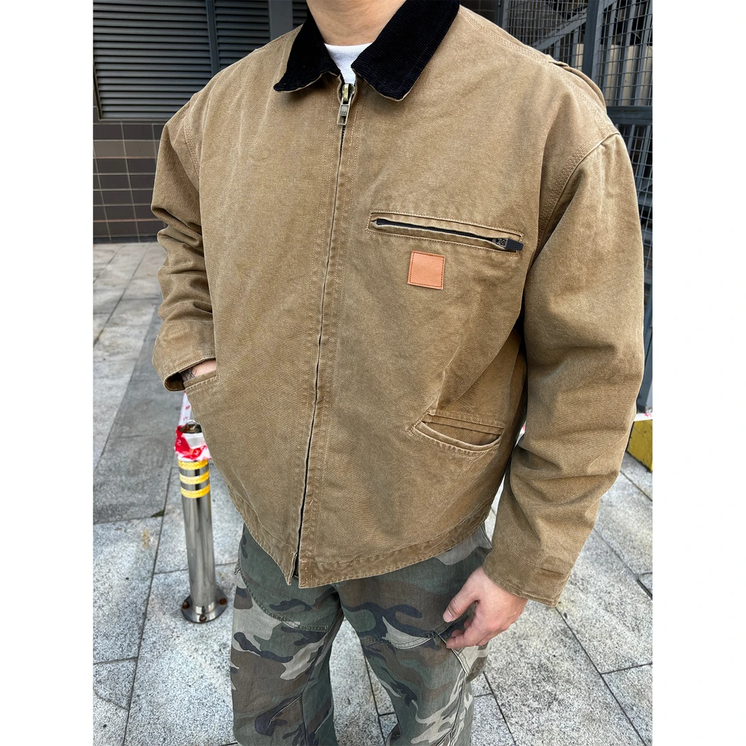 T732 美式潮流复古牛仔夹克 高街痞帅绣标重工水洗质感上衣男士款