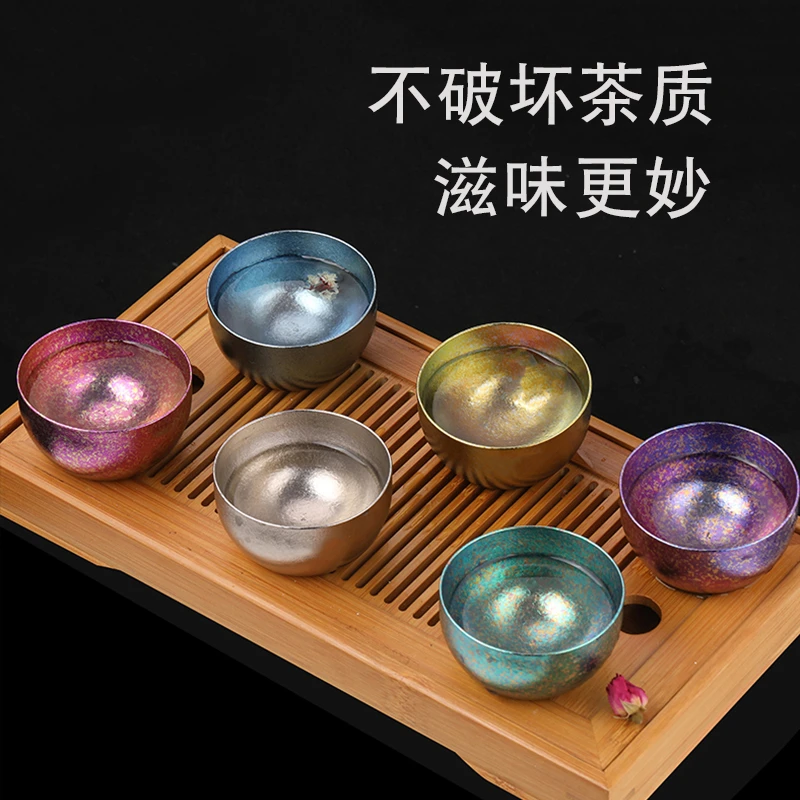 钛生活纯钛双层茶盏隔热便携家用创意钛合金旅行户外迷你小茶杯子