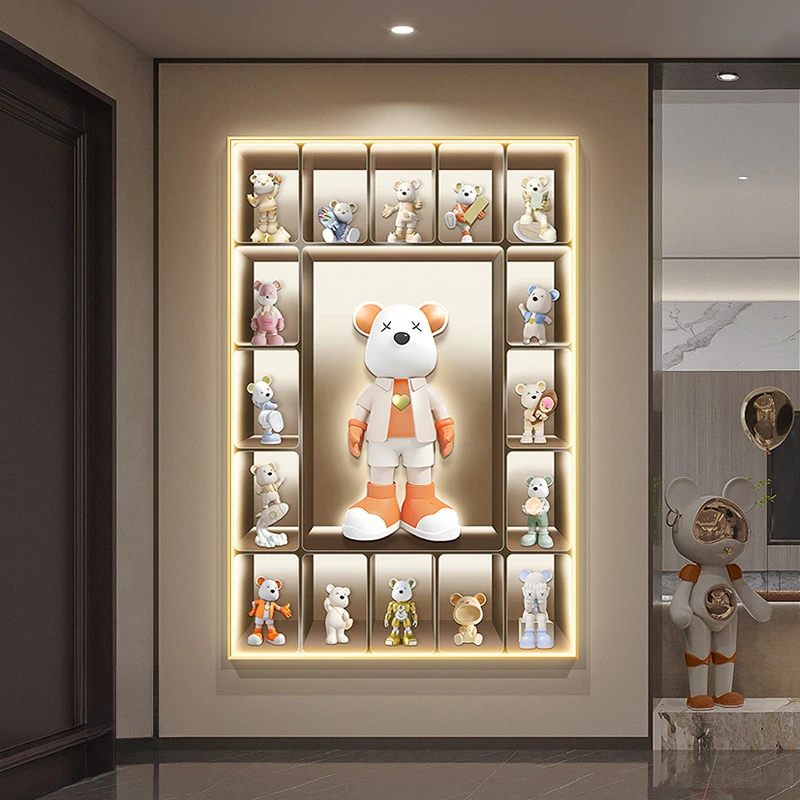 法式奶油风玄关装饰画led 灯画高级感kaws暴力熊客厅挂画走廊壁画