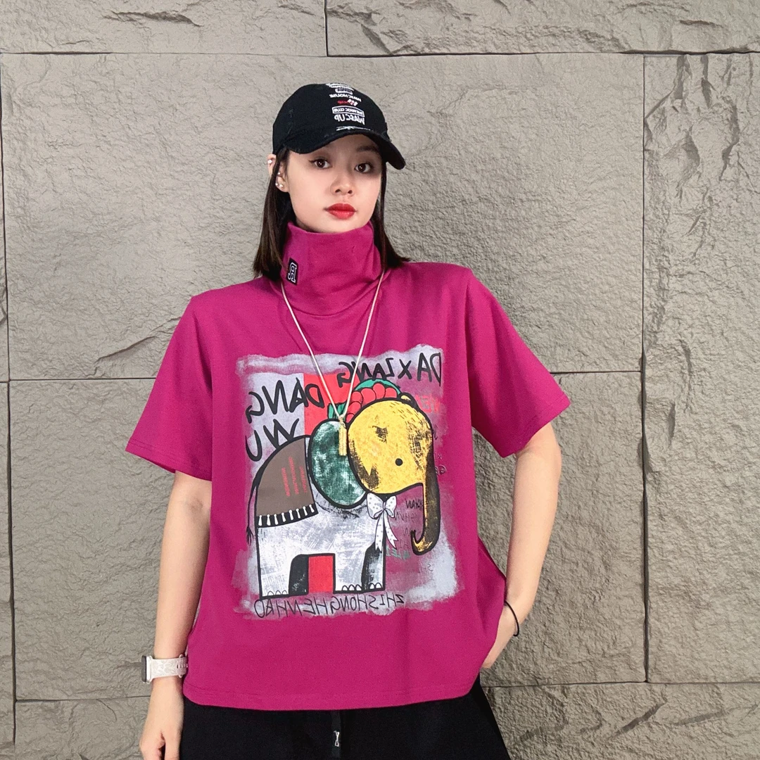 26016欧货秋季新款时尚百搭气质潮流印花宽松字母大象短款上衣女